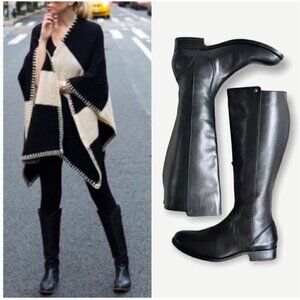 Frye Melissa Stud Knee High Rear Zip Black Leather Riding Boots - Size 6
